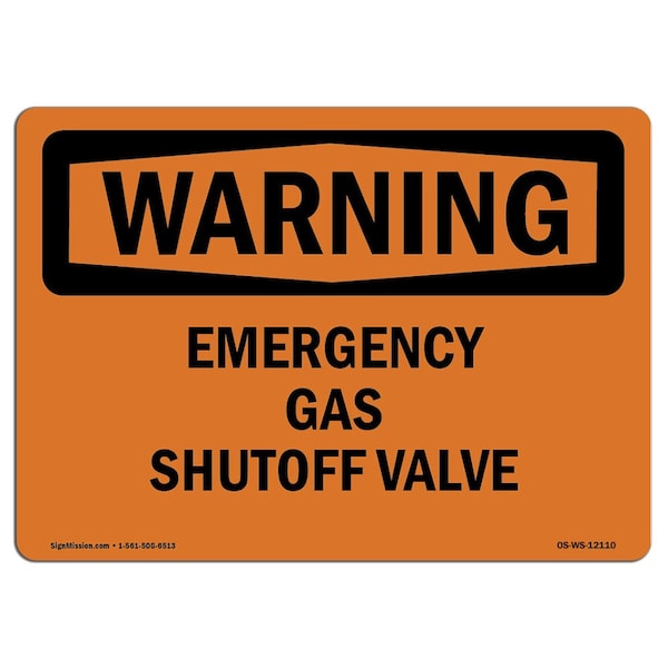 Safety Sign, OSHA WARNING, 18" Height, Rigid Plastic, Emergency Gas Shutoff Valve, Landscape